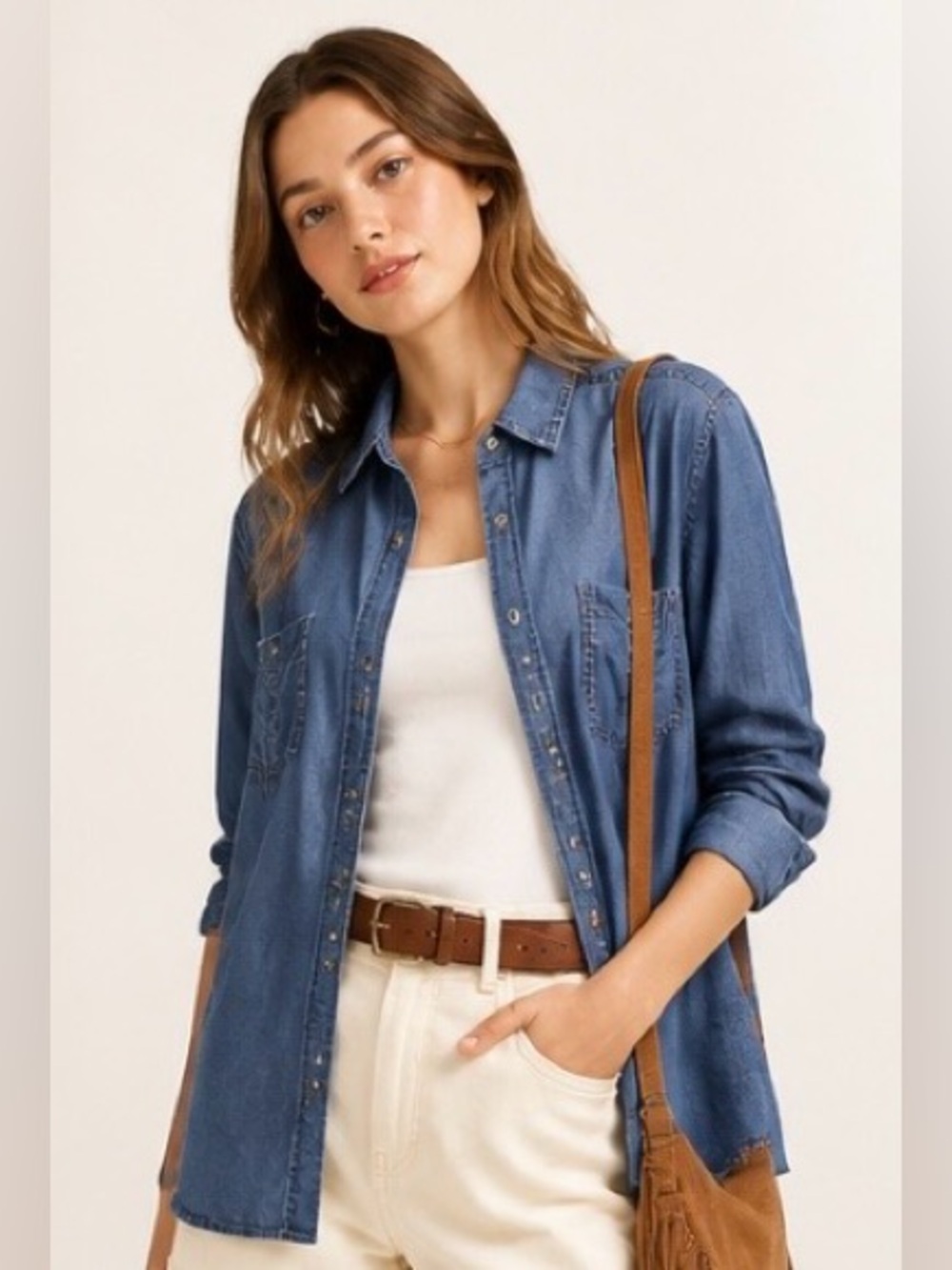 prAna Updrift Button Down Shirt Chambray Blue Top